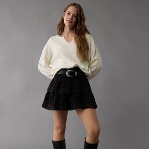 AE Long-Sleeve Waffle Plush Tee Cream M NWT